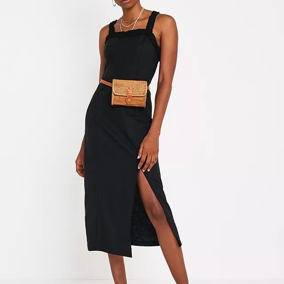 UO Remy Linen Ruffle Square-Neck Midi Dress - Picture 4 of 7